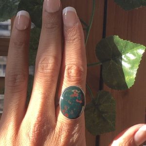 Bloodstone Ring - 925 Silver - Large Stone
